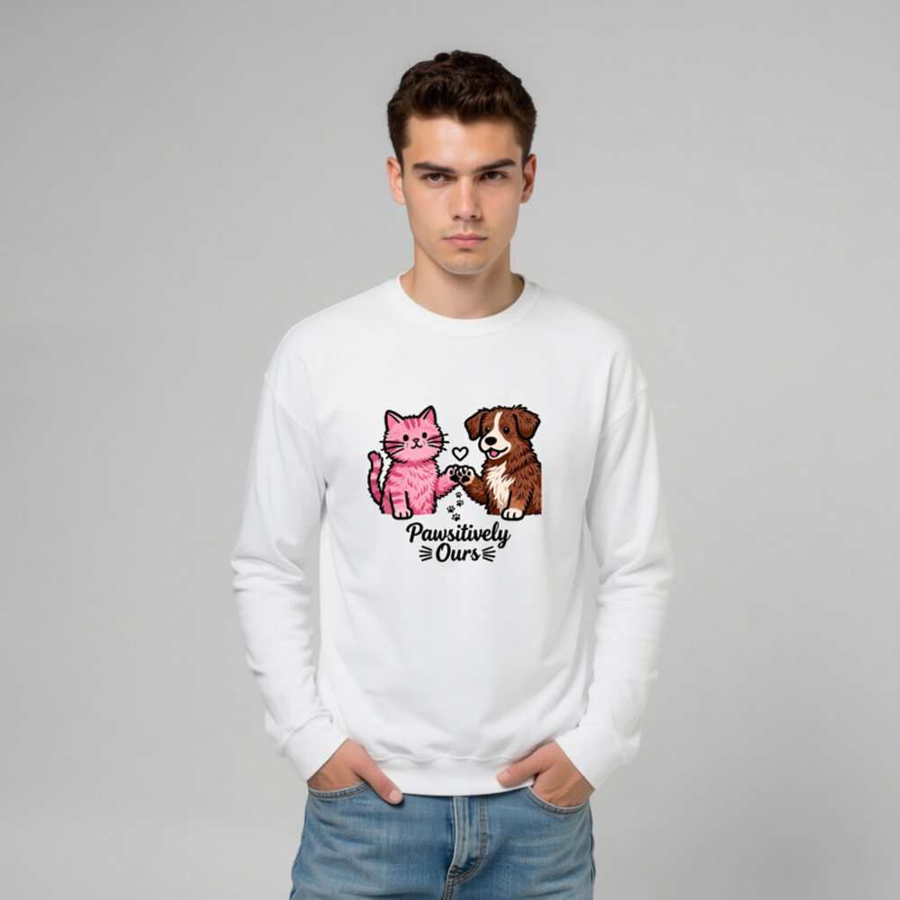 Unisex Paw-sitively Ours Cat & Dog Sweatshirt - Soft Crew Neck, Pet Lover Gift - Image 10