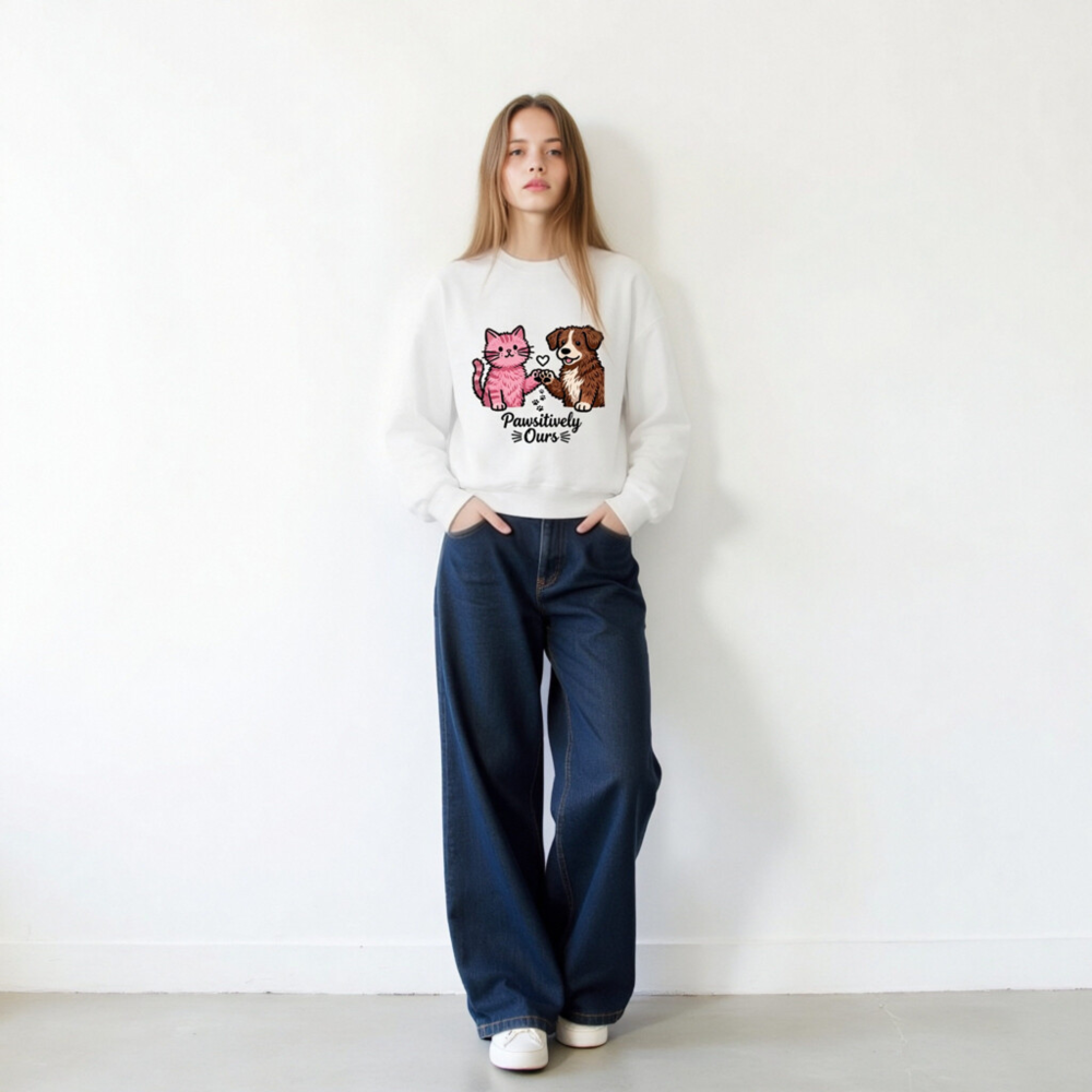 Unisex Paw-sitively Ours Cat & Dog Sweatshirt - Soft Crew Neck, Pet Lover Gift - Image 11
