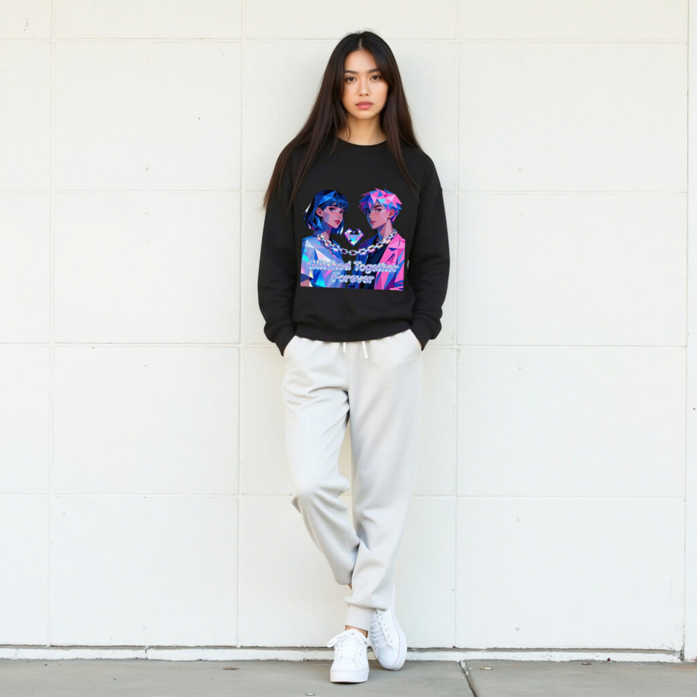 Glitched Together Forever Unisex Crew Neck Sweatshirt - Pixel Art Design - Image 5