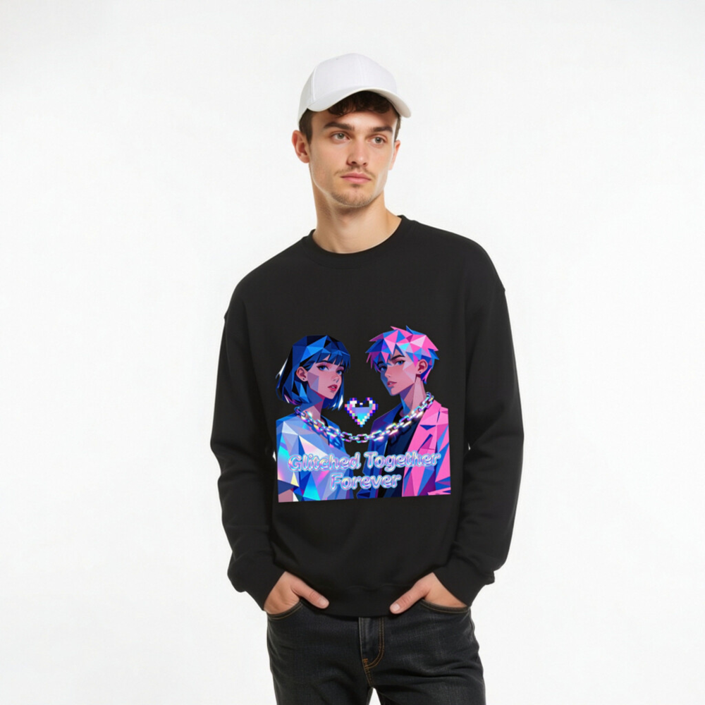 Glitched Together Forever Unisex Crew Neck Sweatshirt - Pixel Art Design - Image 9