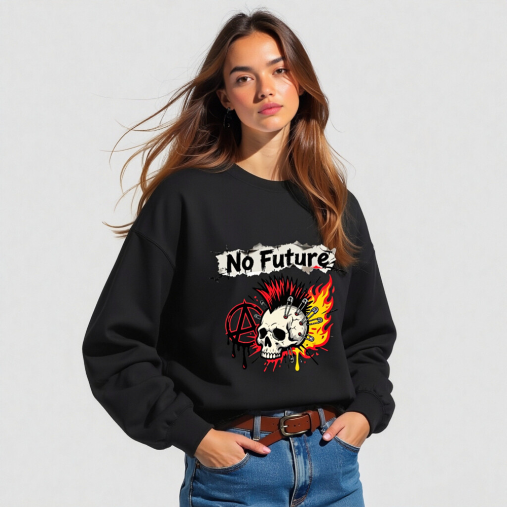 No Future Skull & Anarchy Sweatshirt - Unisex Crew Neck, Punk Rock Design - Image 2