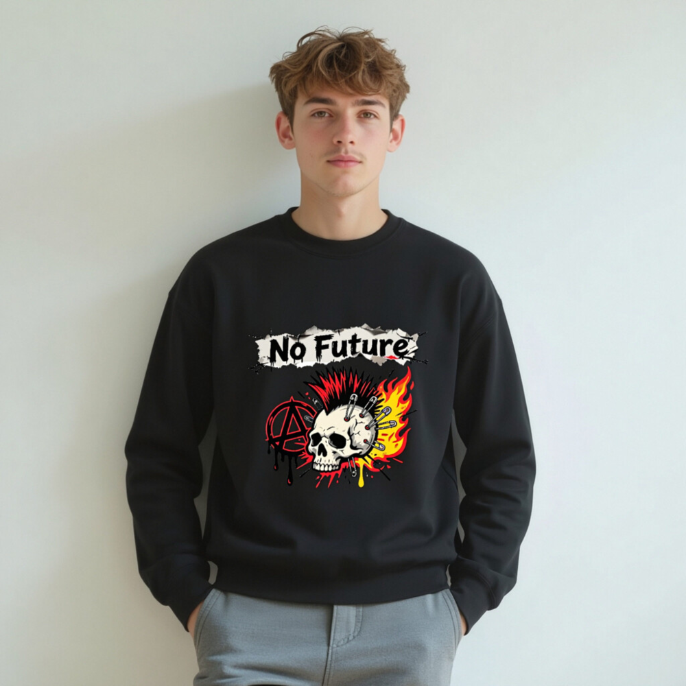 No Future Skull & Anarchy Sweatshirt - Unisex Crew Neck, Punk Rock Design - Image 4