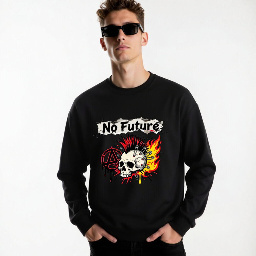 No Future Skull & Anarchy Sweatshirt - Unisex Crew Neck, Punk Rock Design - Image 6