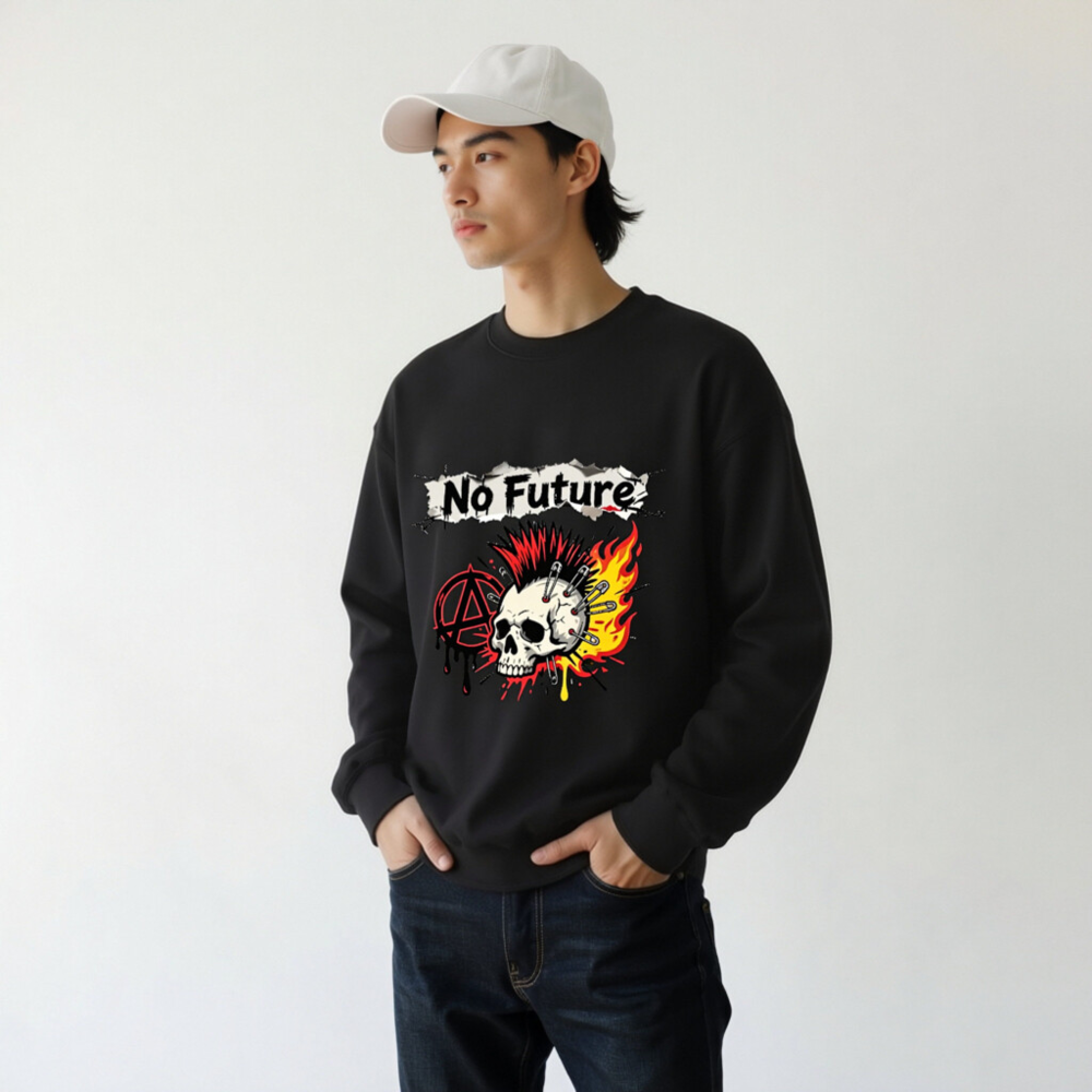 No Future Skull & Anarchy Sweatshirt - Unisex Crew Neck, Punk Rock Design - Image 8