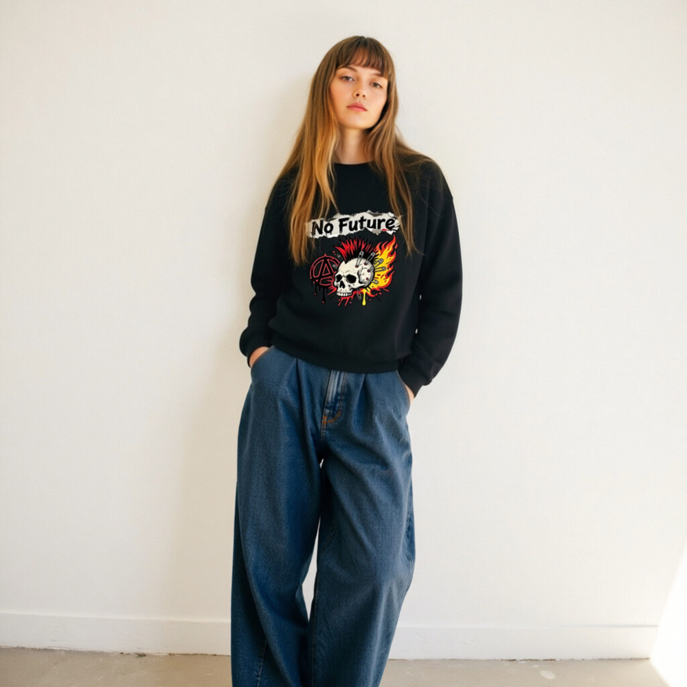 No Future Skull & Anarchy Sweatshirt - Unisex Crew Neck, Punk Rock Design - Image 10