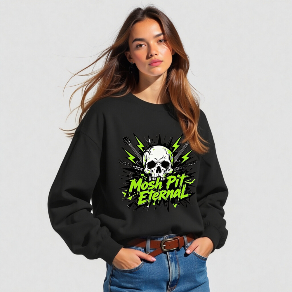 Mosh Pit Eternal Skull Sweatshirt | Unisex Crew Neck Black - Image 2