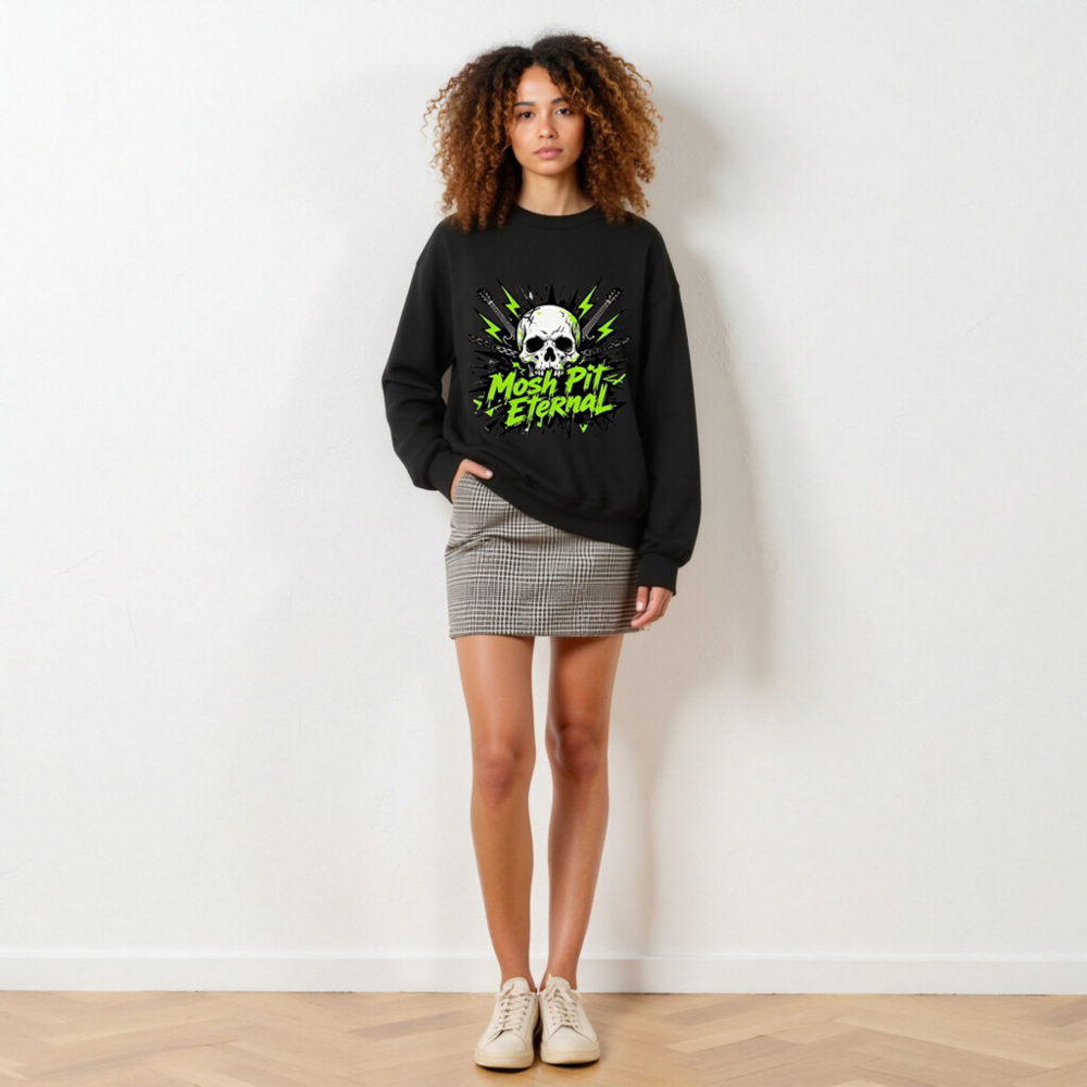 Mosh Pit Eternal Skull Sweatshirt | Unisex Crew Neck Black - Image 3