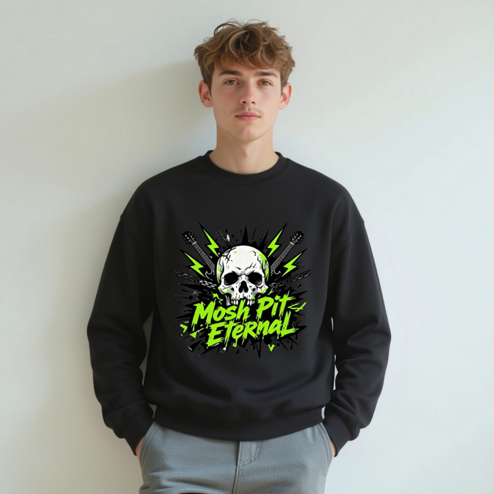 Mosh Pit Eternal Skull Sweatshirt | Unisex Crew Neck Black - Image 4
