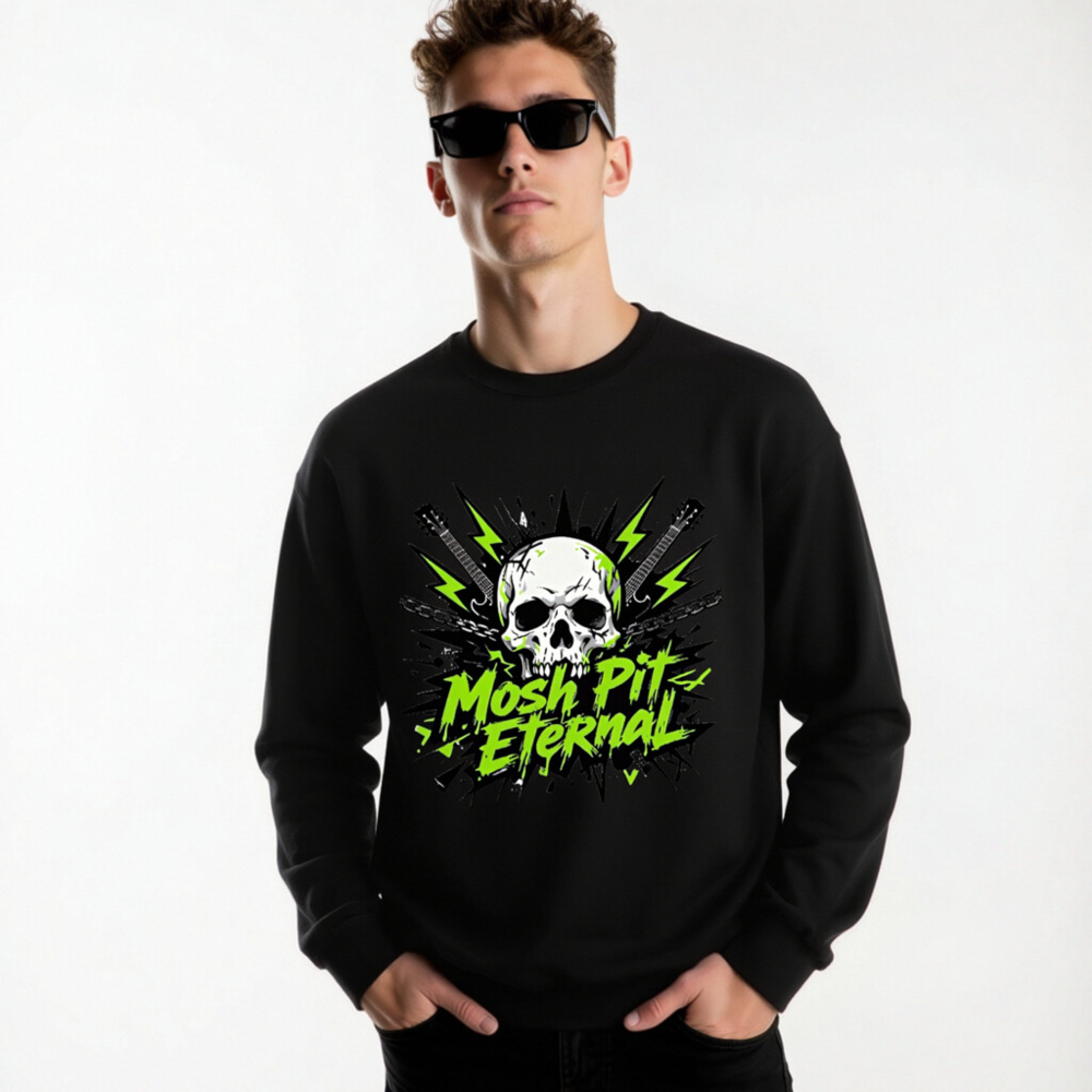 Mosh Pit Eternal Skull Sweatshirt | Unisex Crew Neck Black - Image 6