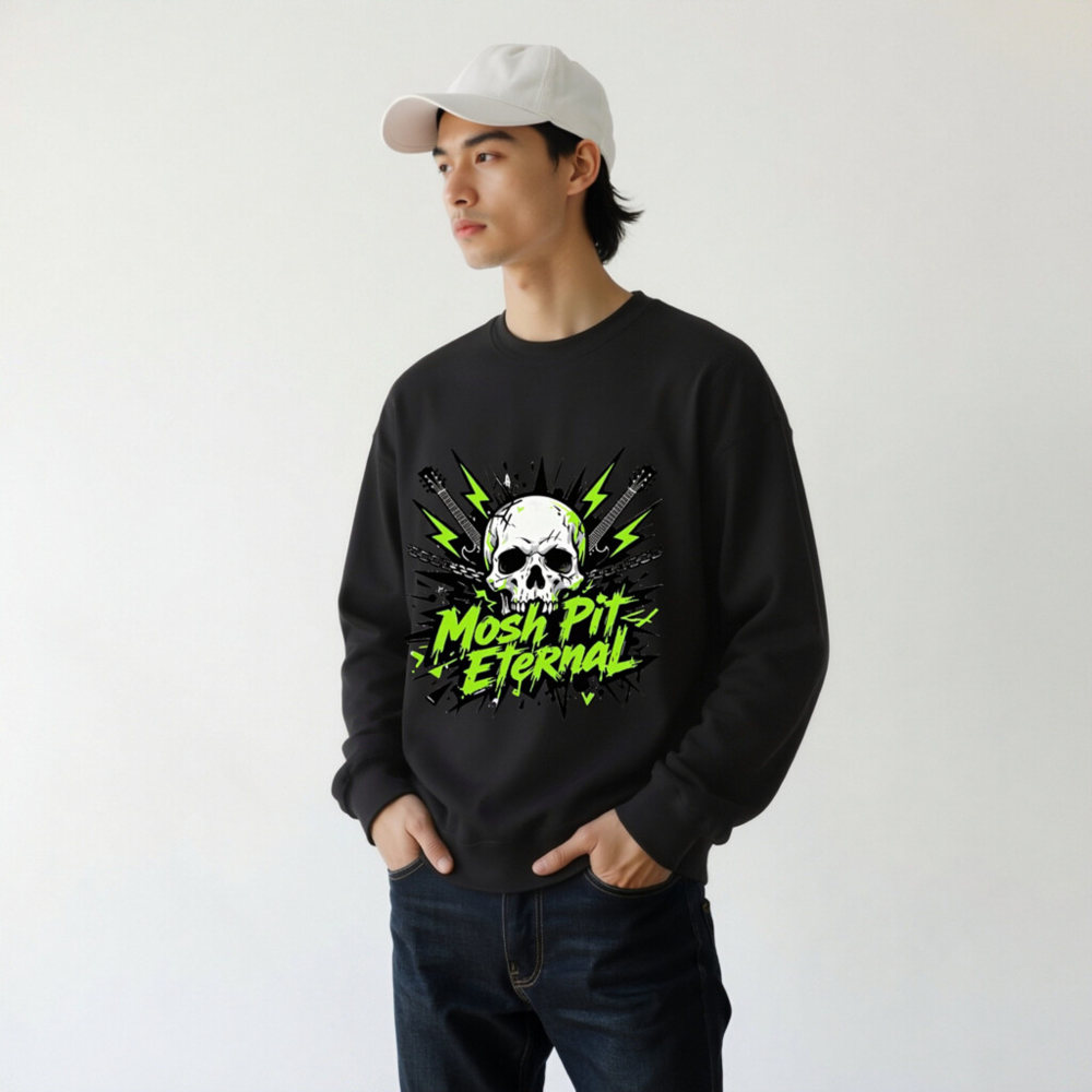 Mosh Pit Eternal Skull Sweatshirt | Unisex Crew Neck Black - Image 8