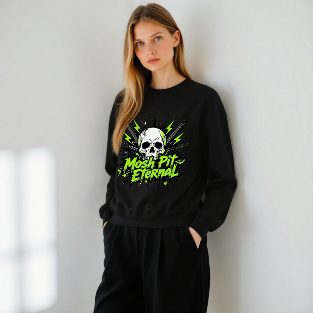 Mosh Pit Eternal Skull Sweatshirt | Unisex Crew Neck Black - Image 11