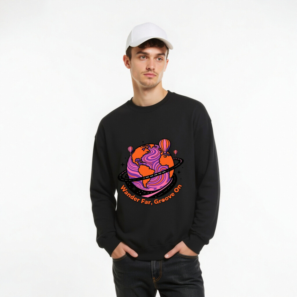 Unisex Crew Neck Sweatshirt - Wander Far, Groove On Globe Design - Image 9