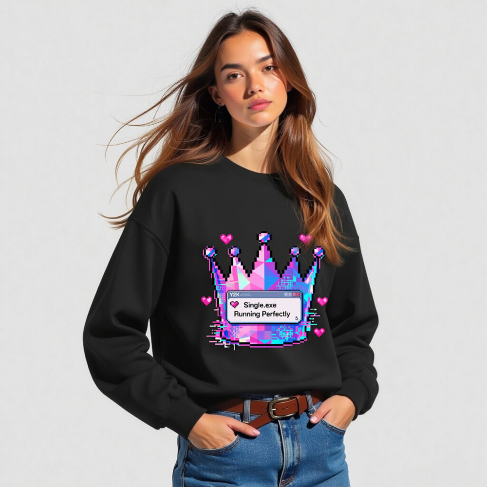 Pixel Crown Sweatshirt - Y2K Single.exe Running Perfectly Unisex Crew Neck - Image 2