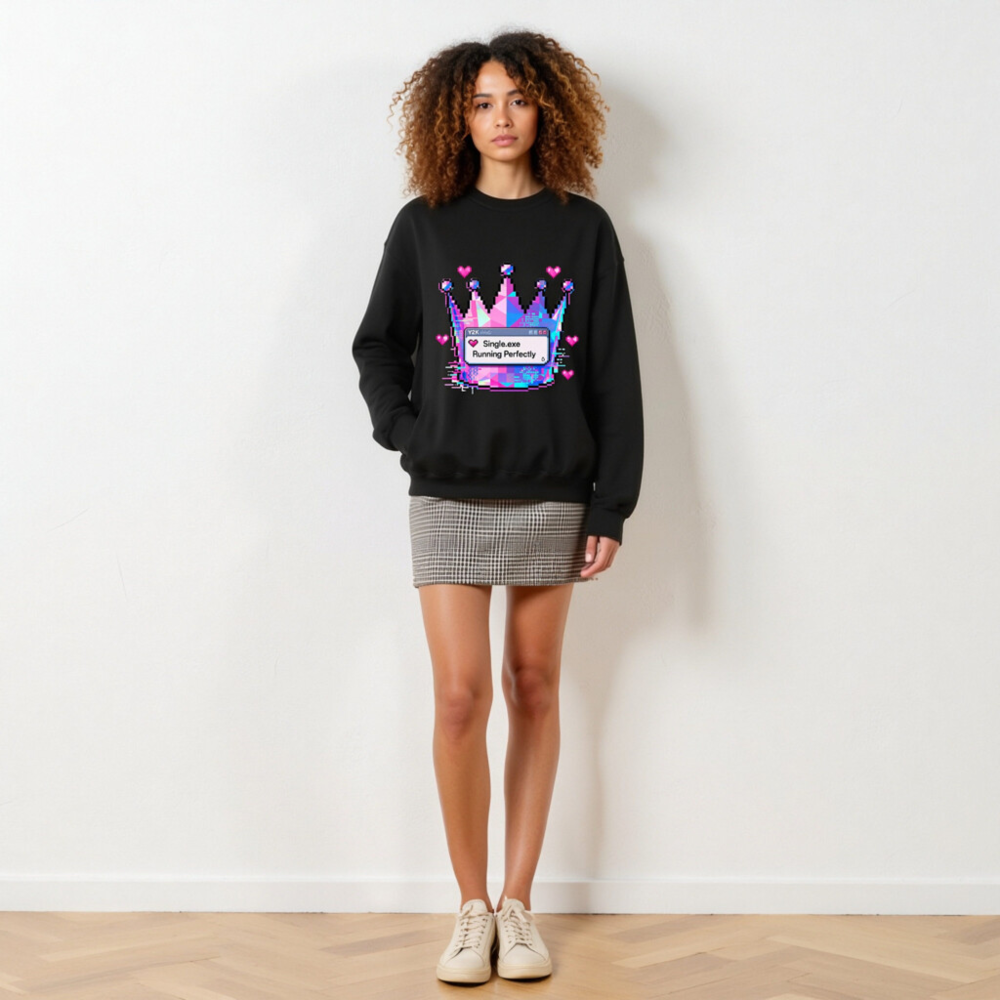 Pixel Crown Sweatshirt - Y2K Single.exe Running Perfectly Unisex Crew Neck - Image 3