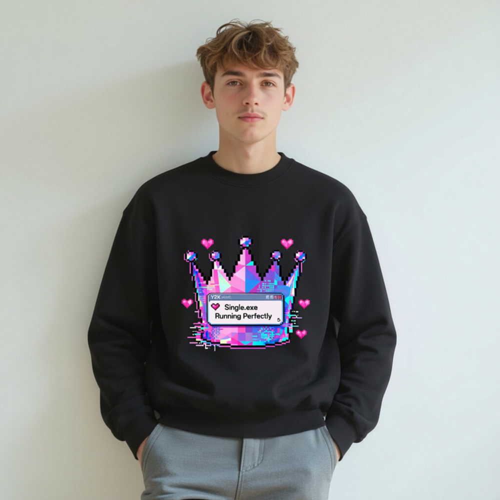 Pixel Crown Sweatshirt - Y2K Single.exe Running Perfectly Unisex Crew Neck - Image 4
