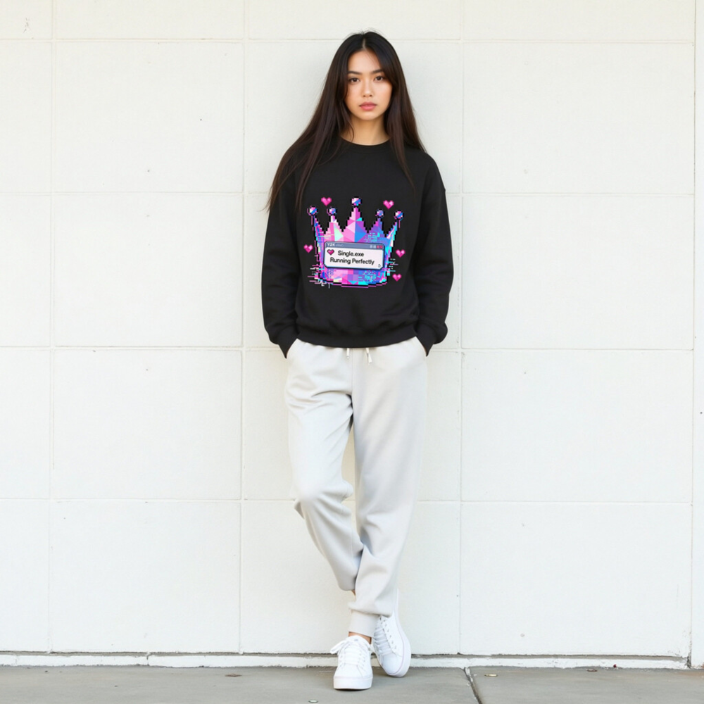 Pixel Crown Sweatshirt - Y2K Single.exe Running Perfectly Unisex Crew Neck - Image 5