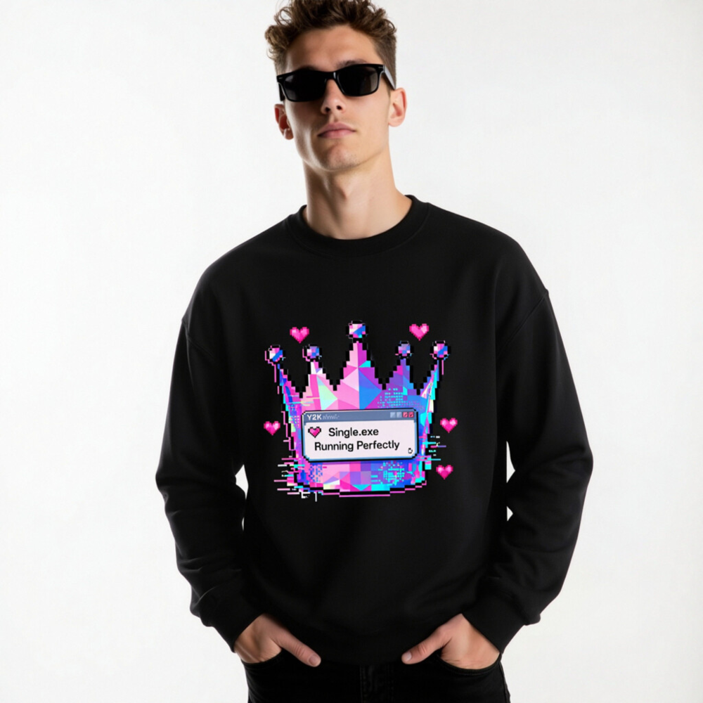 Pixel Crown Sweatshirt - Y2K Single.exe Running Perfectly Unisex Crew Neck - Image 6