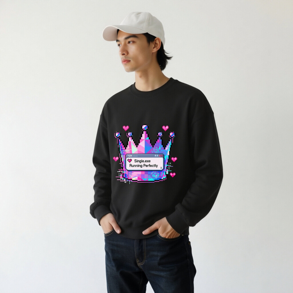 Pixel Crown Sweatshirt - Y2K Single.exe Running Perfectly Unisex Crew Neck - Image 8
