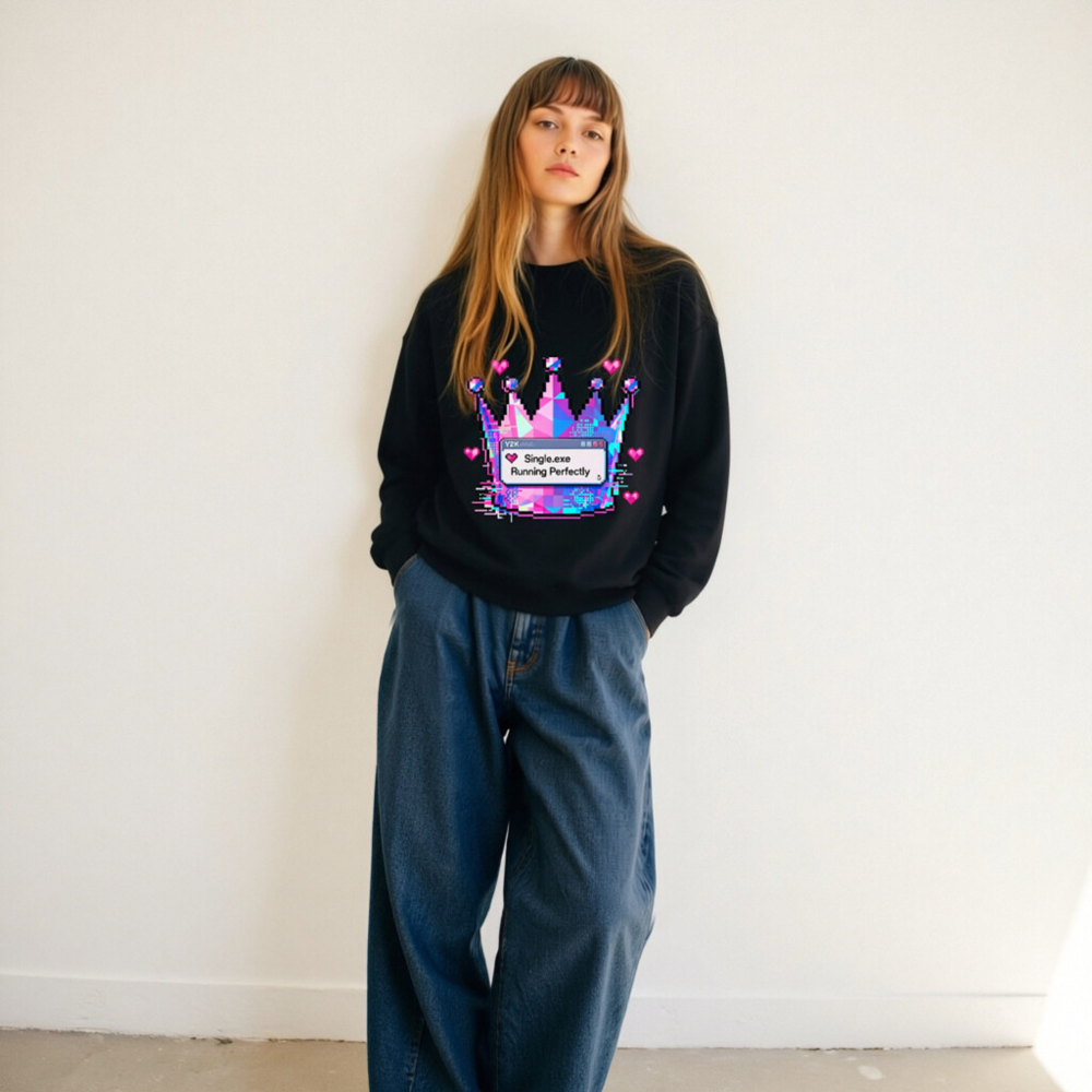 Pixel Crown Sweatshirt - Y2K Single.exe Running Perfectly Unisex Crew Neck - Image 10