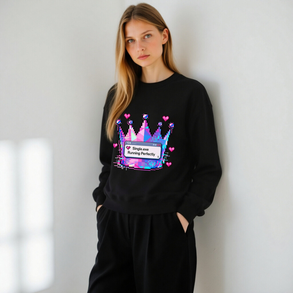 Pixel Crown Sweatshirt - Y2K Single.exe Running Perfectly Unisex Crew Neck - Image 11