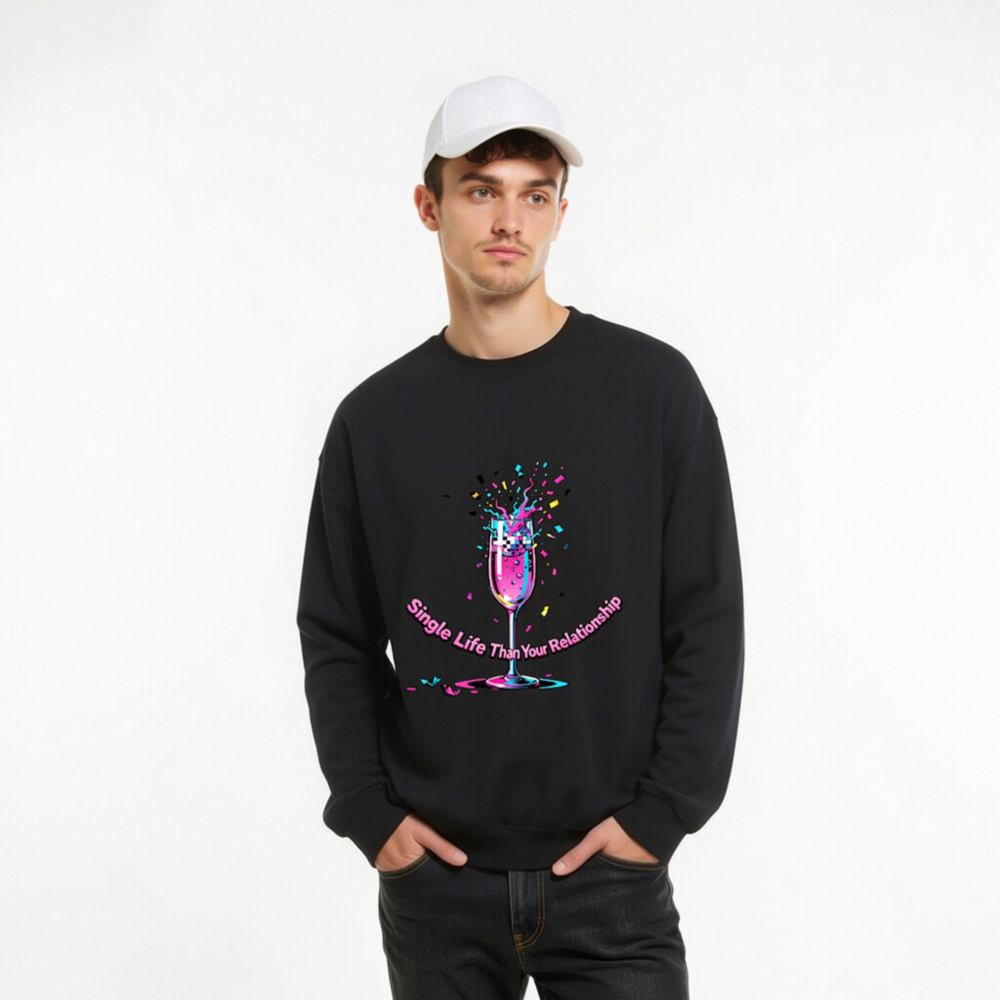 Unisex Crew Neck Sweatshirt - Single Life Than Your Relationship, Vibrant Champagne Glass Design - Image 9