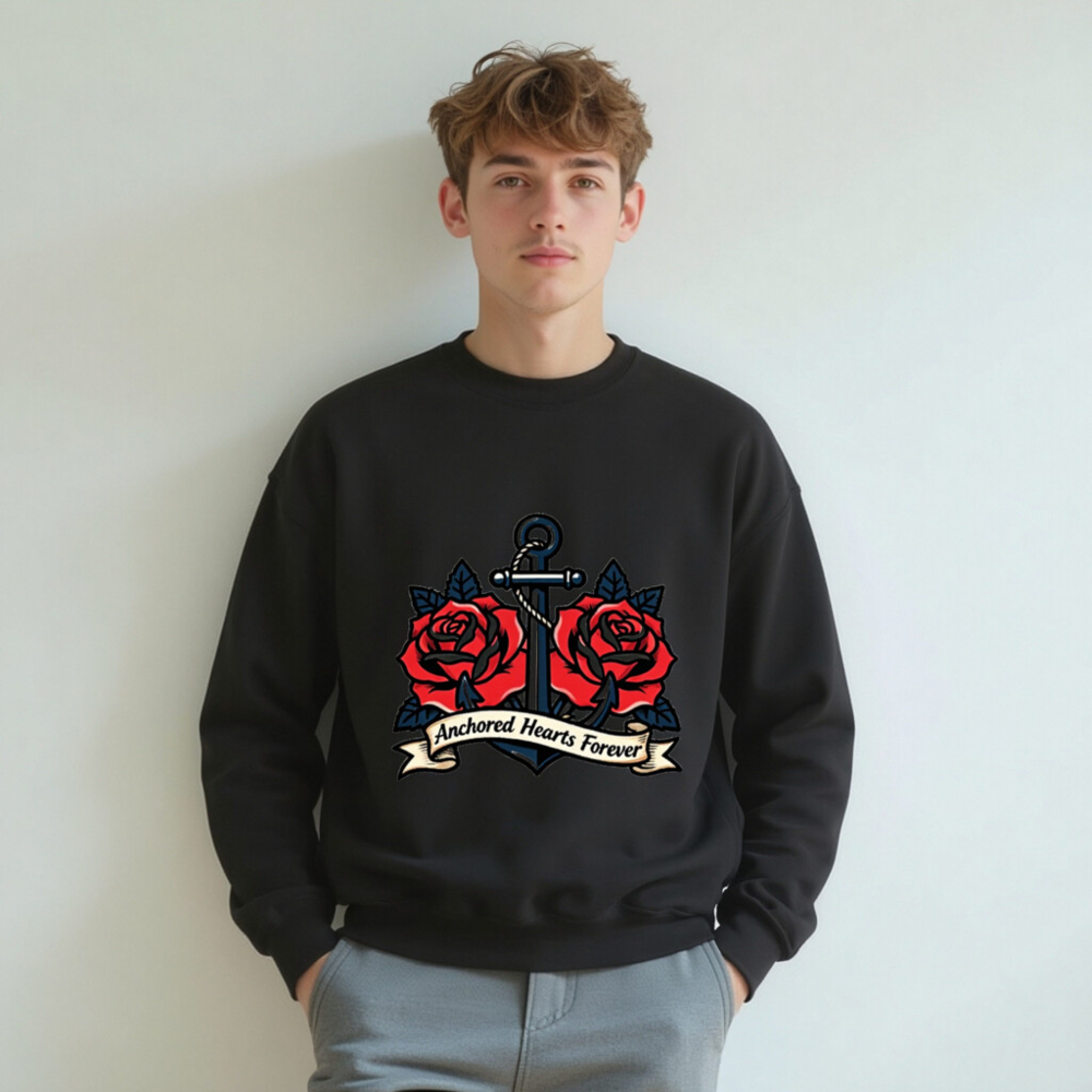 Anchored Hearts Forever Anchor & Roses Unisex Crew Neck Sweatshirt - Image 4