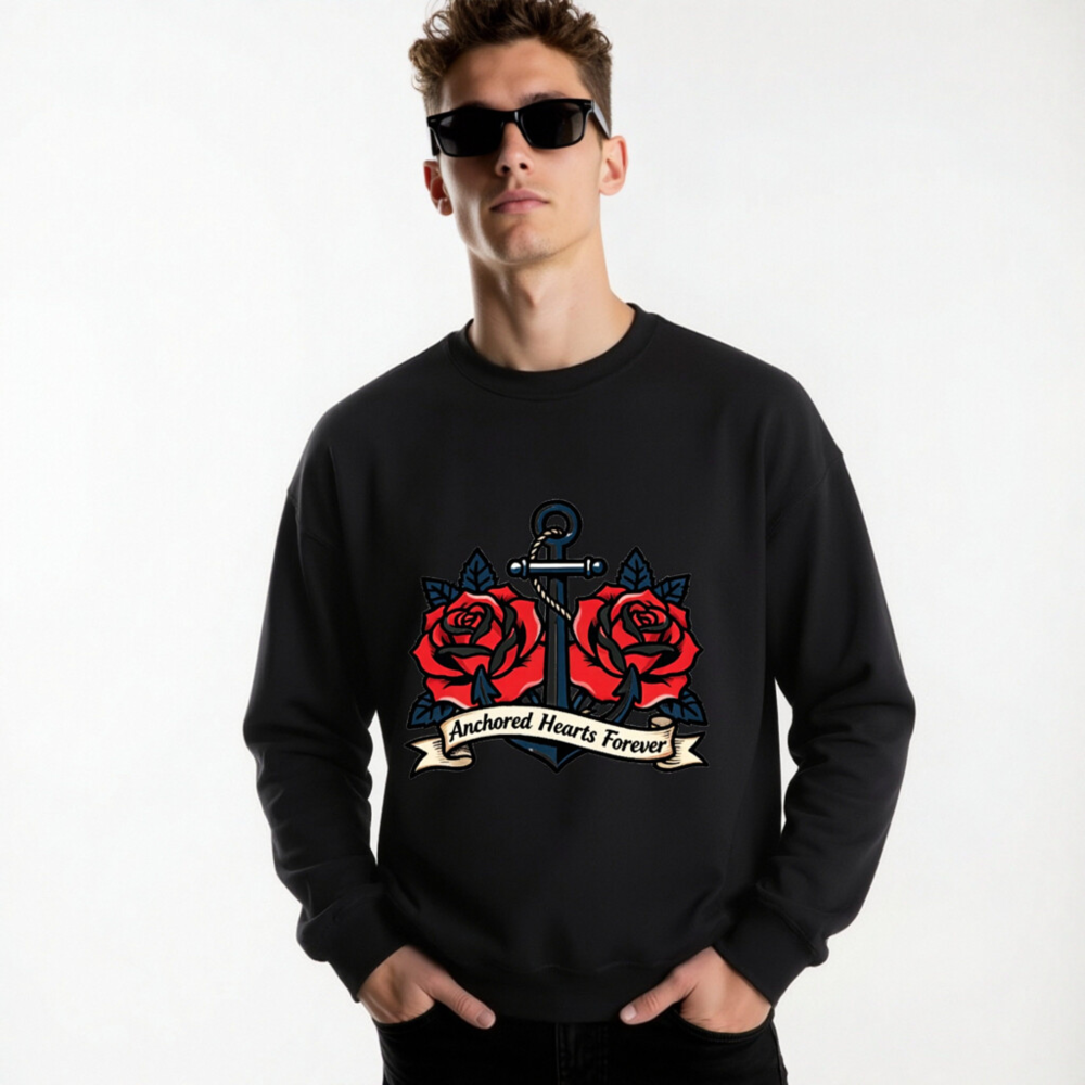 Anchored Hearts Forever Anchor & Roses Unisex Crew Neck Sweatshirt - Image 6
