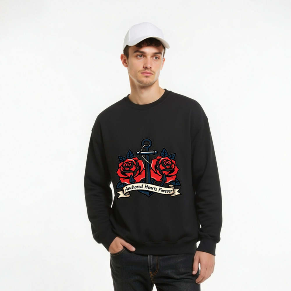 Anchored Hearts Forever Anchor & Roses Unisex Crew Neck Sweatshirt - Image 9