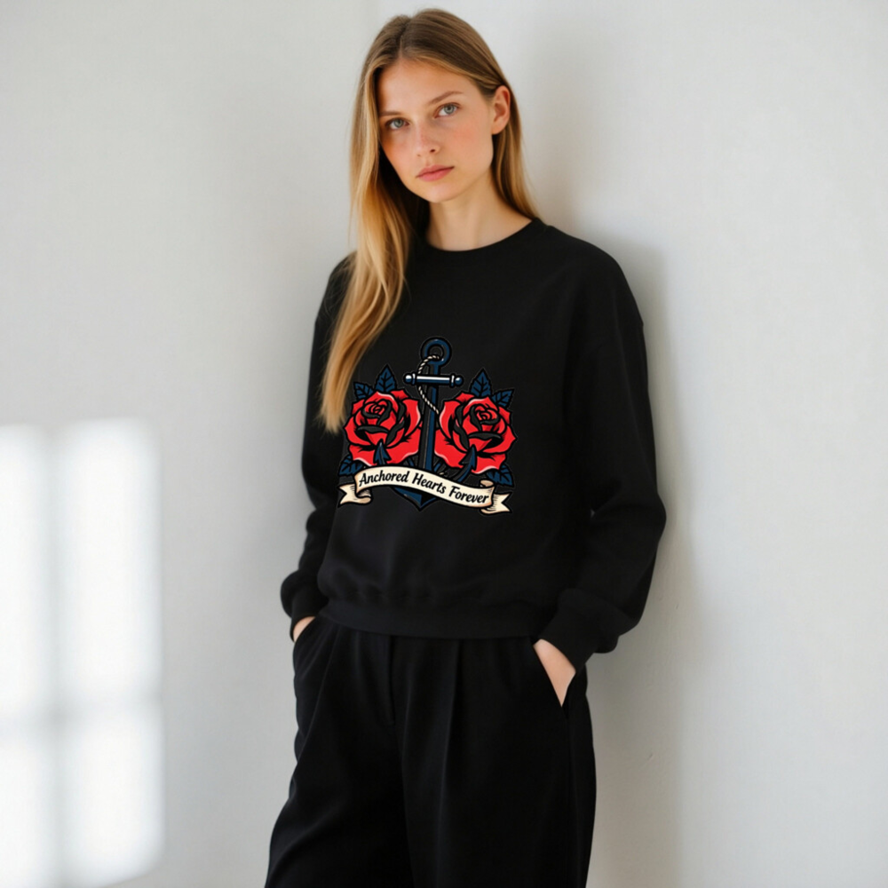 Anchored Hearts Forever Anchor & Roses Unisex Crew Neck Sweatshirt - Image 11