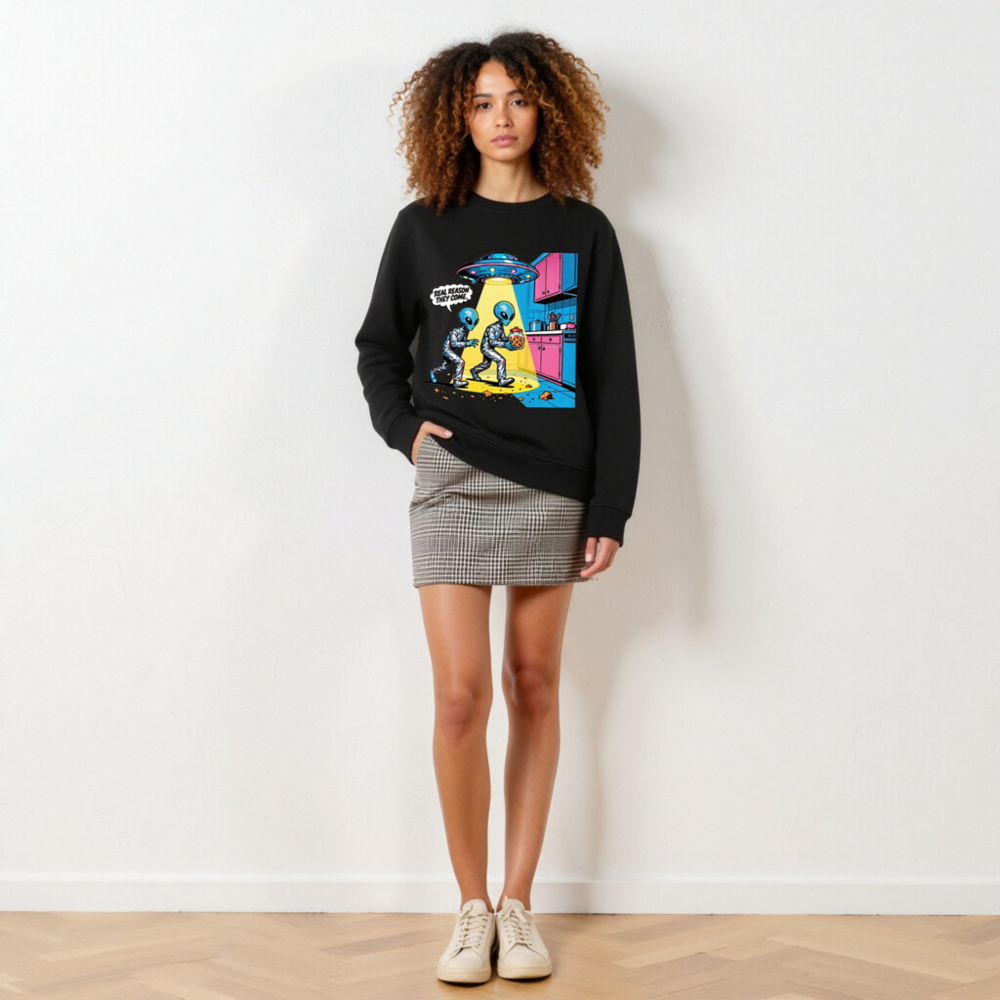Unisex Organic Sweatshirt | Alien Cookie Heist Graphic - Eco-Friendly & Fun - Image 3
