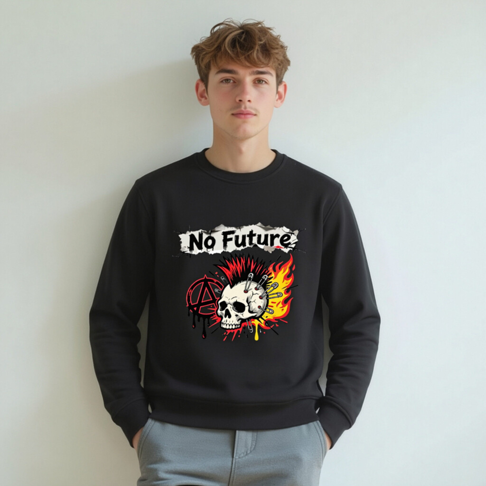 No Future Unisex Organic Sweatshirt | Punk Skull & Anarchy Symbol - Image 4