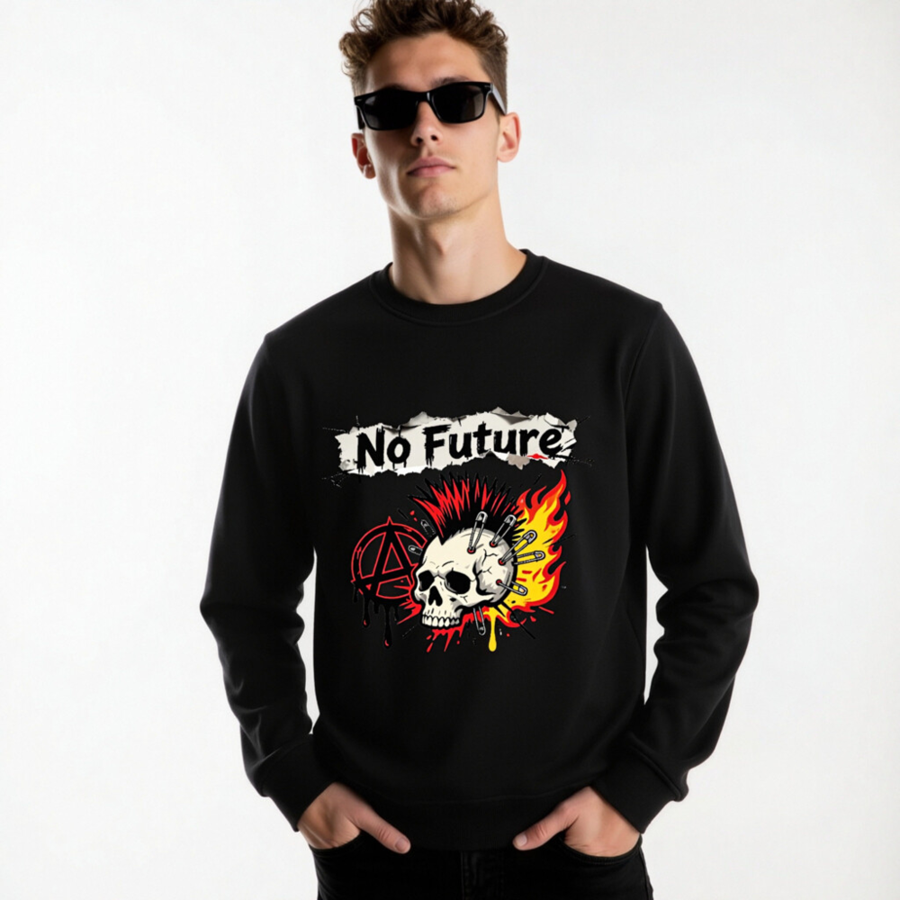 No Future Unisex Organic Sweatshirt | Punk Skull & Anarchy Symbol - Image 6