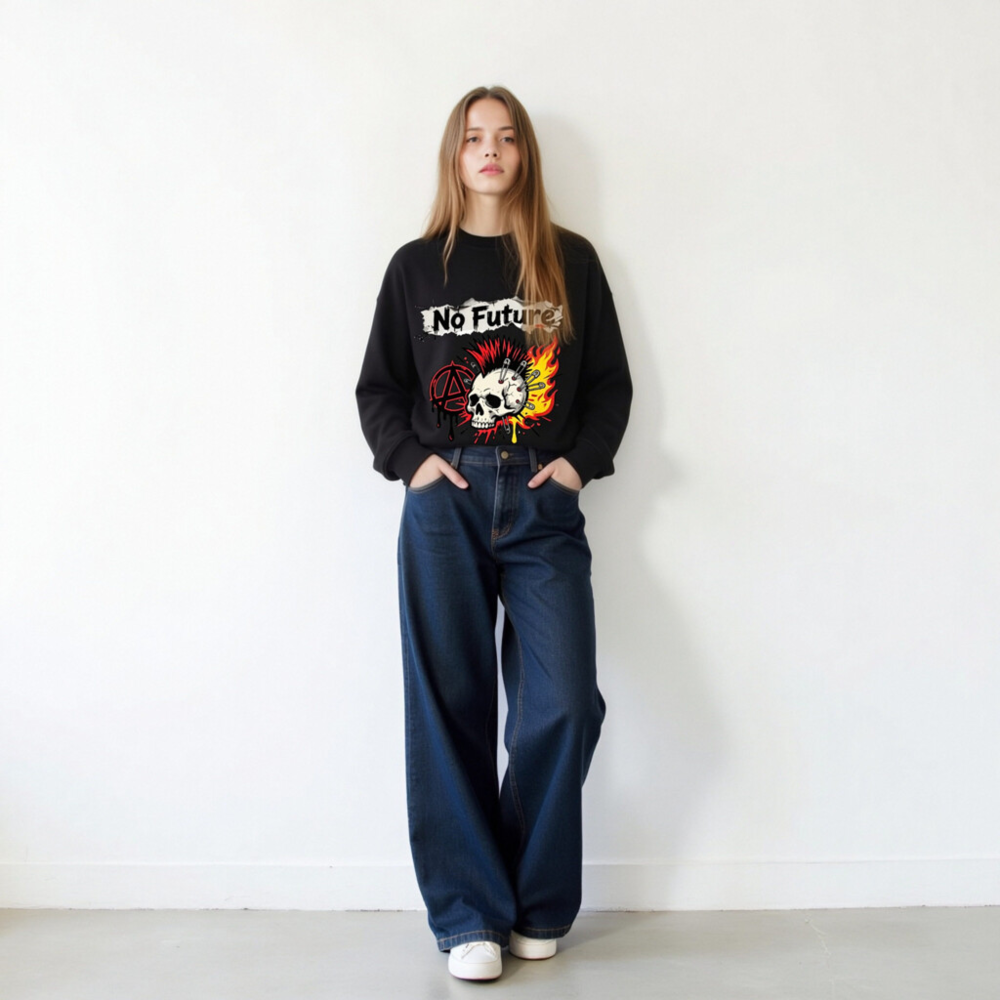 No Future Unisex Organic Sweatshirt | Punk Skull & Anarchy Symbol - Image 7