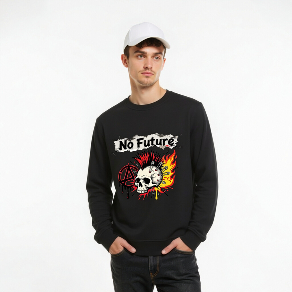 No Future Unisex Organic Sweatshirt | Punk Skull & Anarchy Symbol - Image 9