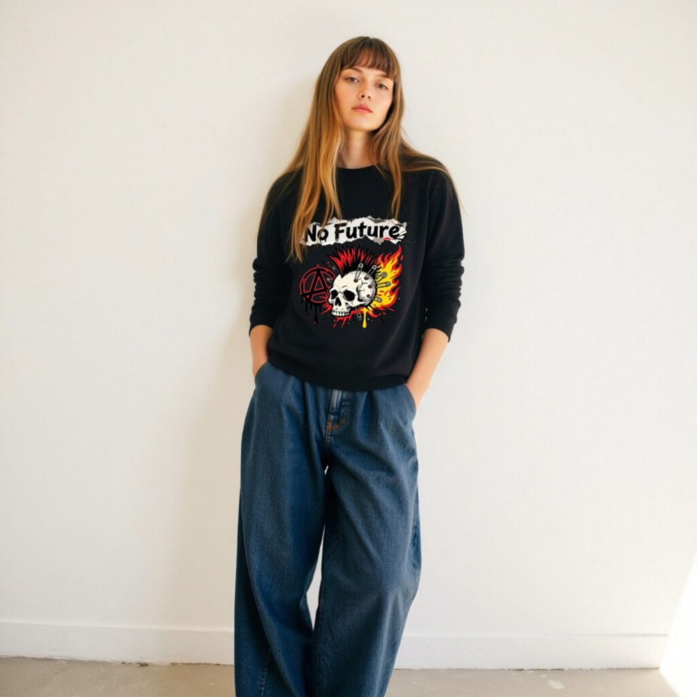 No Future Unisex Organic Sweatshirt | Punk Skull & Anarchy Symbol - Image 10