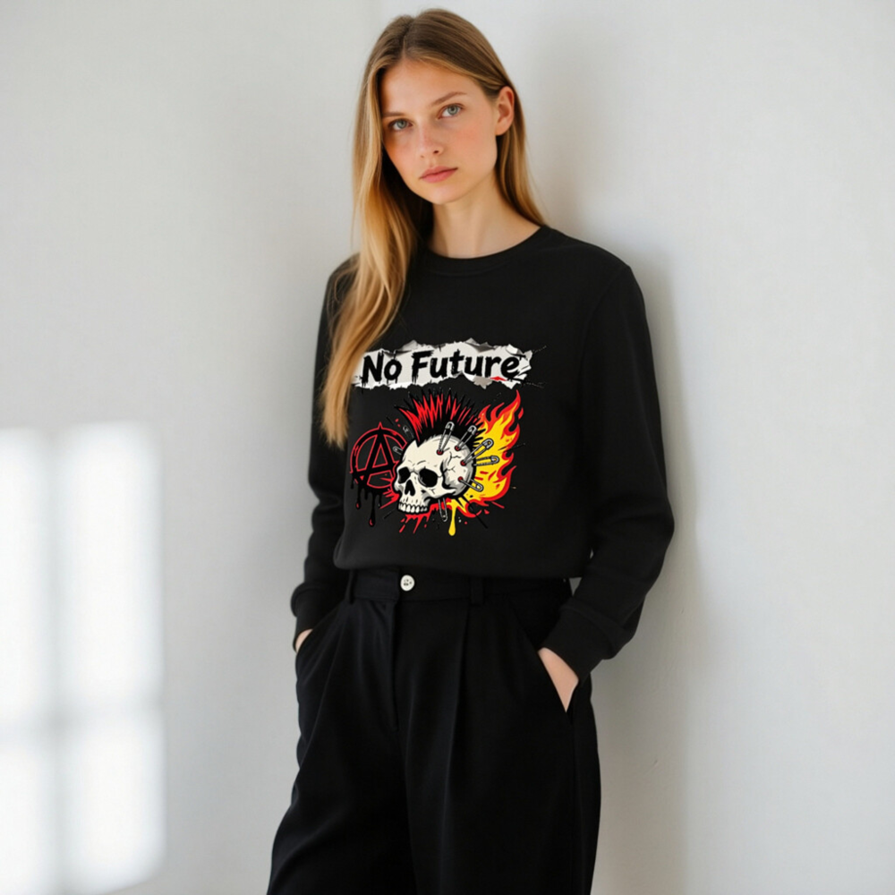 No Future Unisex Organic Sweatshirt | Punk Skull & Anarchy Symbol - Image 11