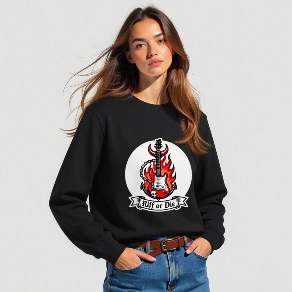 Unisex Organic Sweatshirt | Riff or Die Guitar Flame Design - Image 2