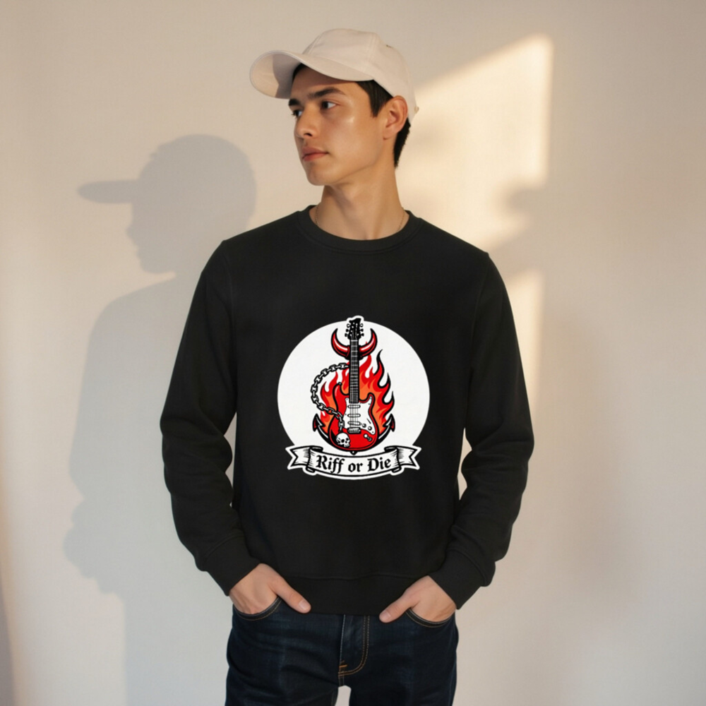 Unisex Organic Sweatshirt | Riff or Die Guitar Flame Design - Image 8