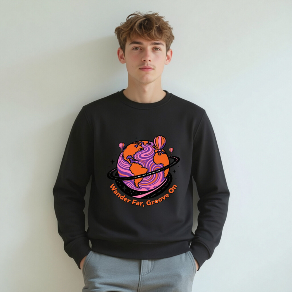 Unisex Organic Sweatshirt | Wander Far, Groove On Planet Design - Image 4