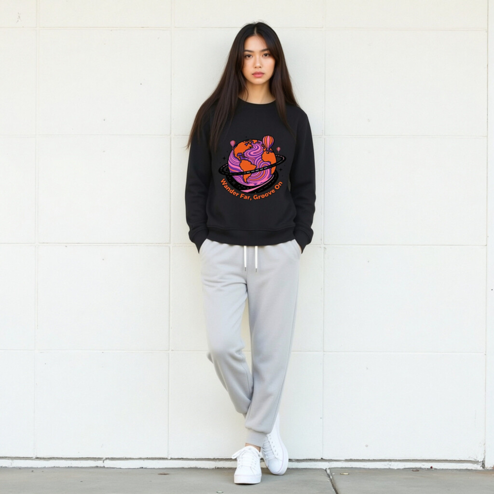 Unisex Organic Sweatshirt | Wander Far, Groove On Planet Design - Image 5