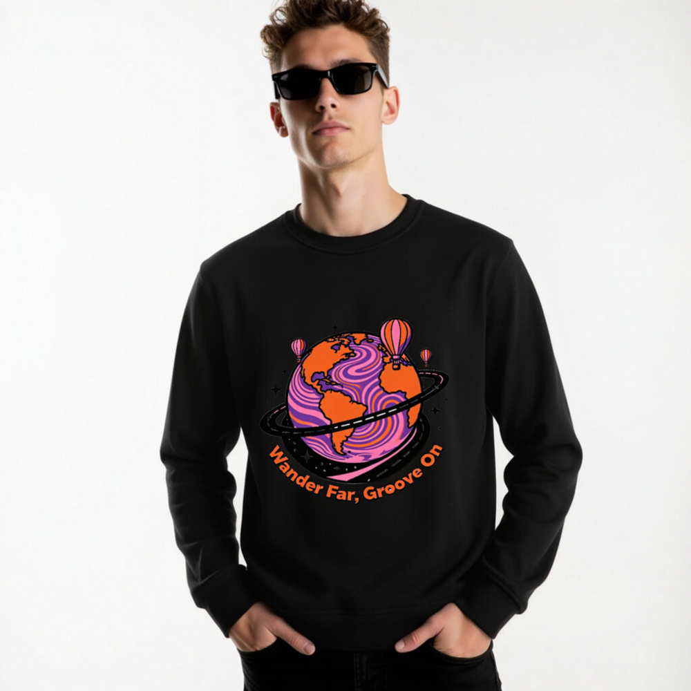 Unisex Organic Sweatshirt | Wander Far, Groove On Planet Design - Image 6
