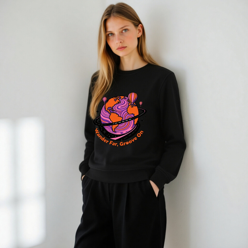 Unisex Organic Sweatshirt | Wander Far, Groove On Planet Design - Image 11