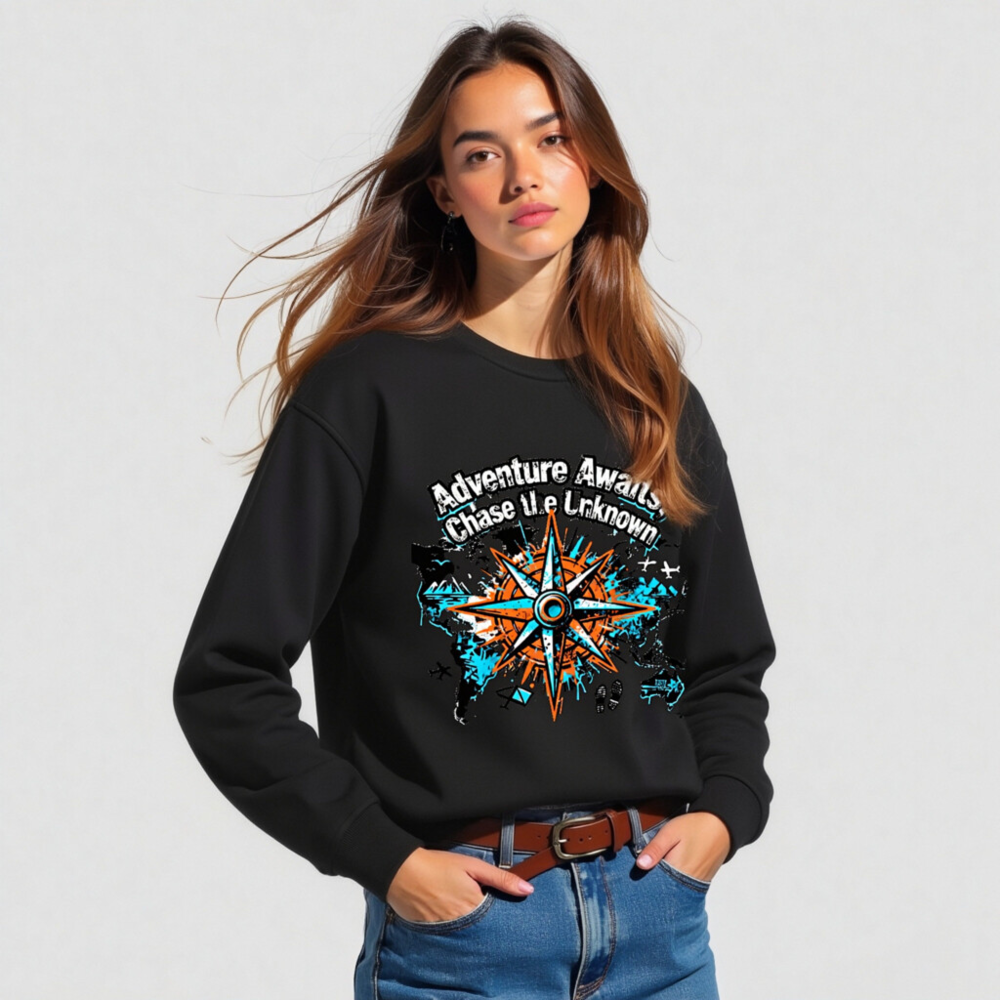 Unisex Organic Sweatshirt | Adventure Awaits, Chase the Unknown Compass Design - Image 2