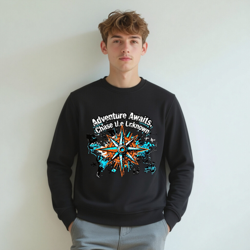 Unisex Organic Sweatshirt | Adventure Awaits, Chase the Unknown Compass Design - Image 4