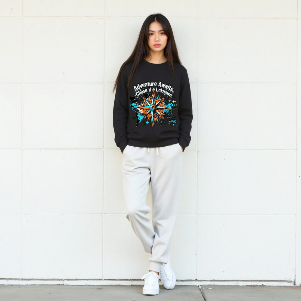 Unisex Organic Sweatshirt | Adventure Awaits, Chase the Unknown Compass Design - Image 5