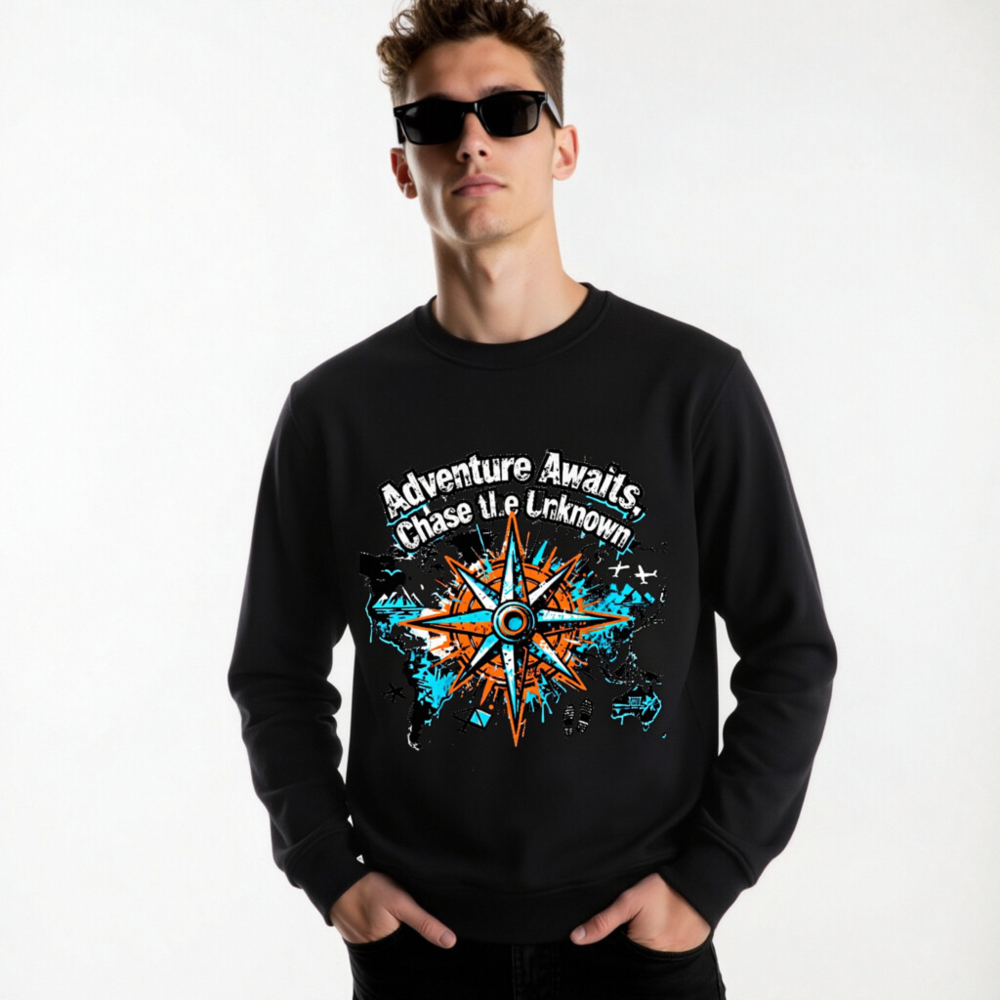 Unisex Organic Sweatshirt | Adventure Awaits, Chase the Unknown Compass Design - Image 6