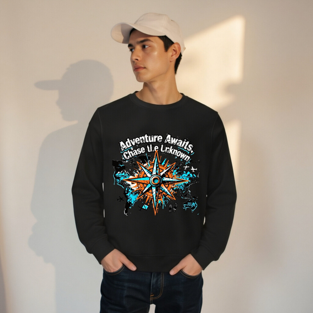 Unisex Organic Sweatshirt | Adventure Awaits, Chase the Unknown Compass Design - Image 8