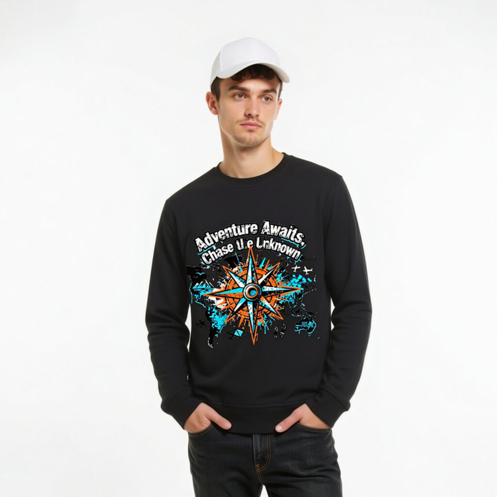 Unisex Organic Sweatshirt | Adventure Awaits, Chase the Unknown Compass Design - Image 9