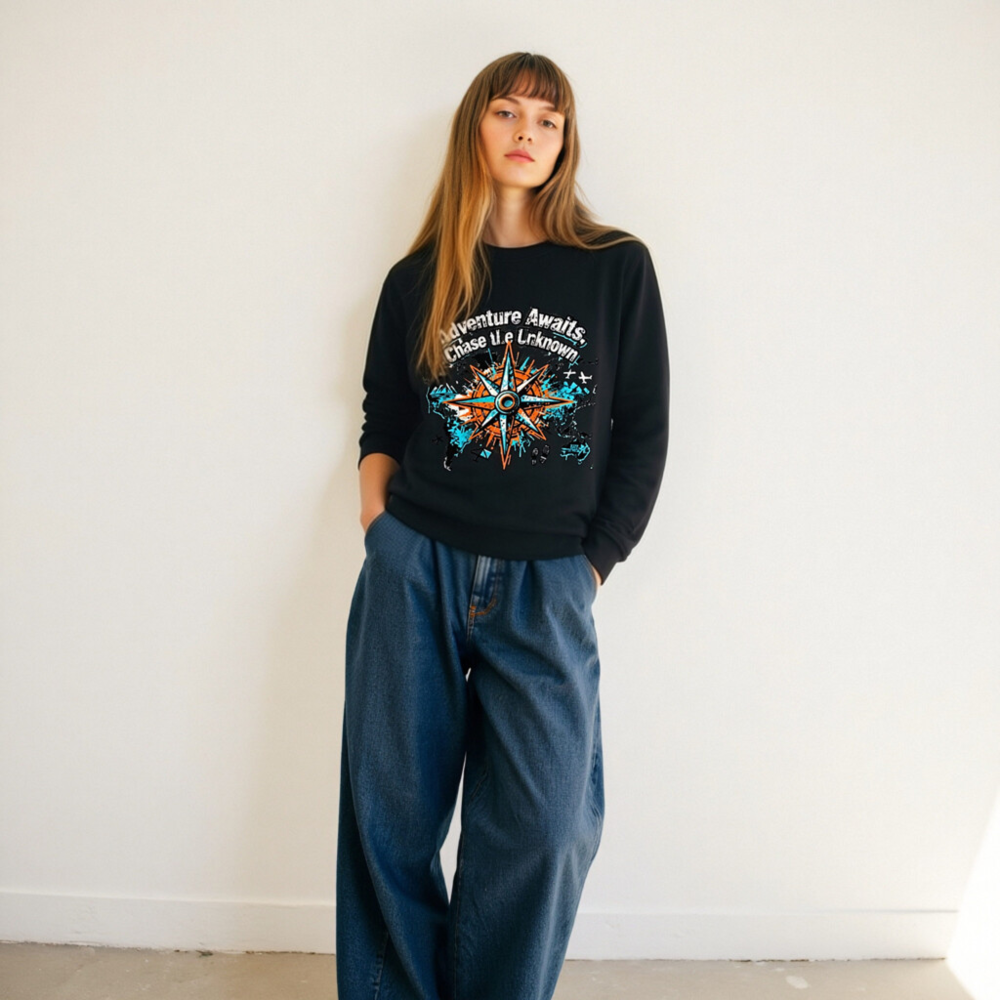 Unisex Organic Sweatshirt | Adventure Awaits, Chase the Unknown Compass Design - Image 10
