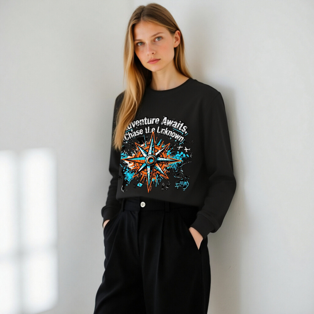 Unisex Organic Sweatshirt | Adventure Awaits, Chase the Unknown Compass Design - Image 11